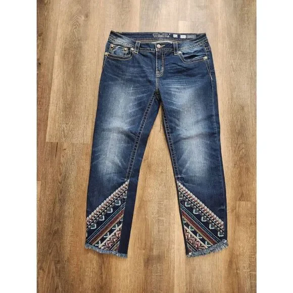 Miss Me 'skinny' aztec embroidered womens 31x27 medium wash multicolor - Picture 1 of 10
